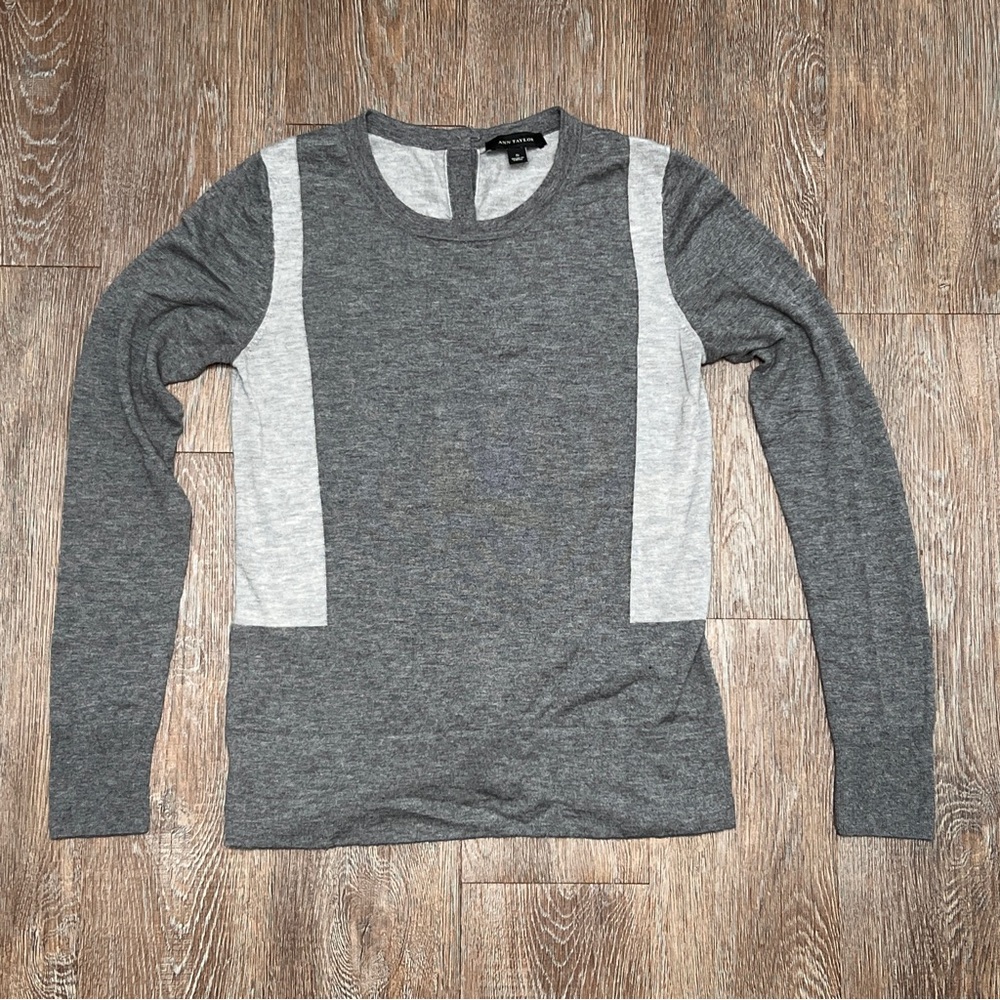 Ann Taylor Color Block Wool Blend Sweater Button-Back Detail | Size: Small